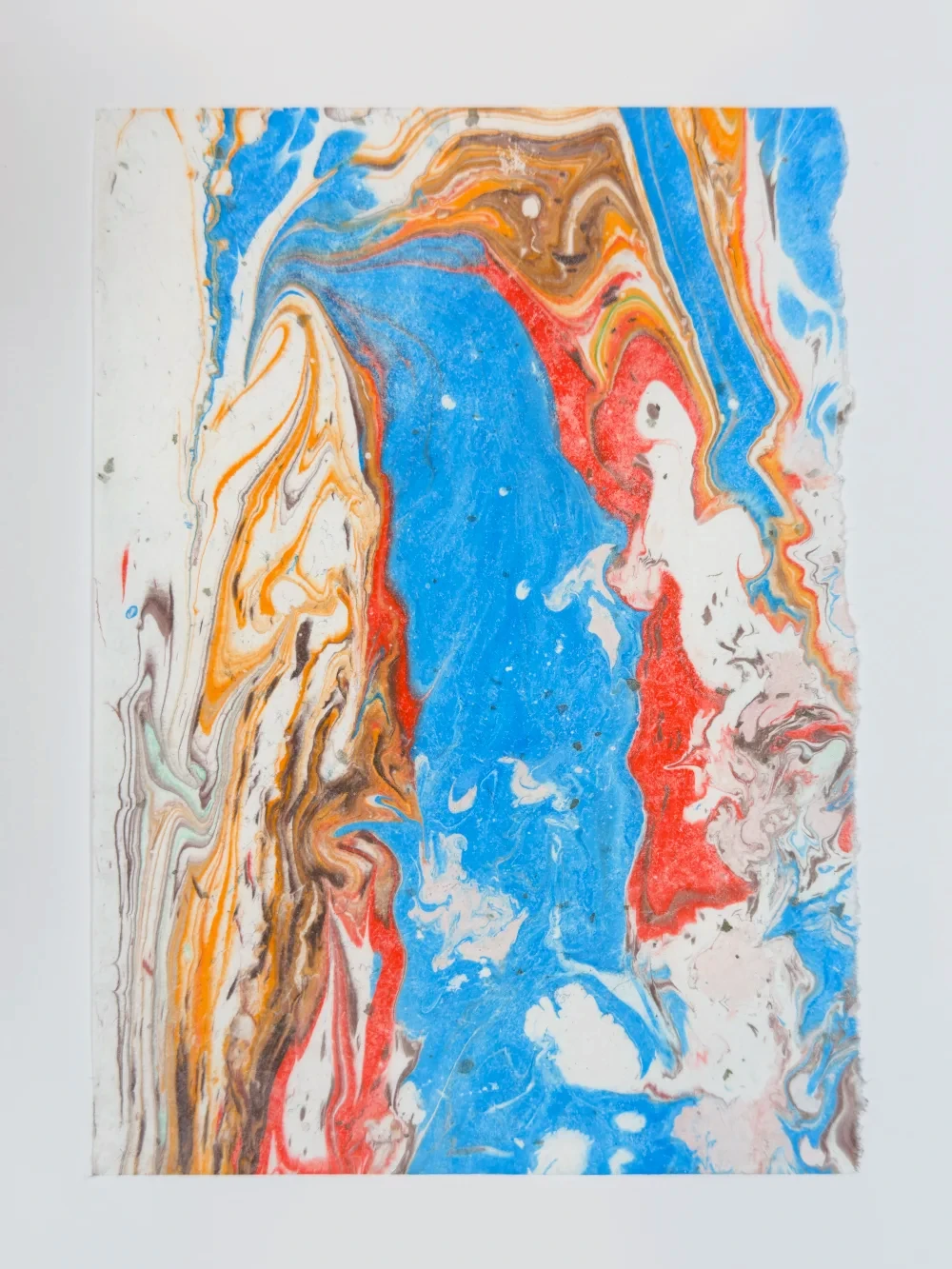 Vibrant color monoprint with oceanic forms on washi paper